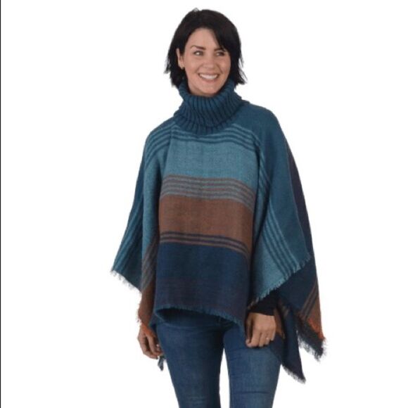 NWT Tahari Women’s Green Teal Aqua Stripe Coverup Poncho - Picture 1 of 7